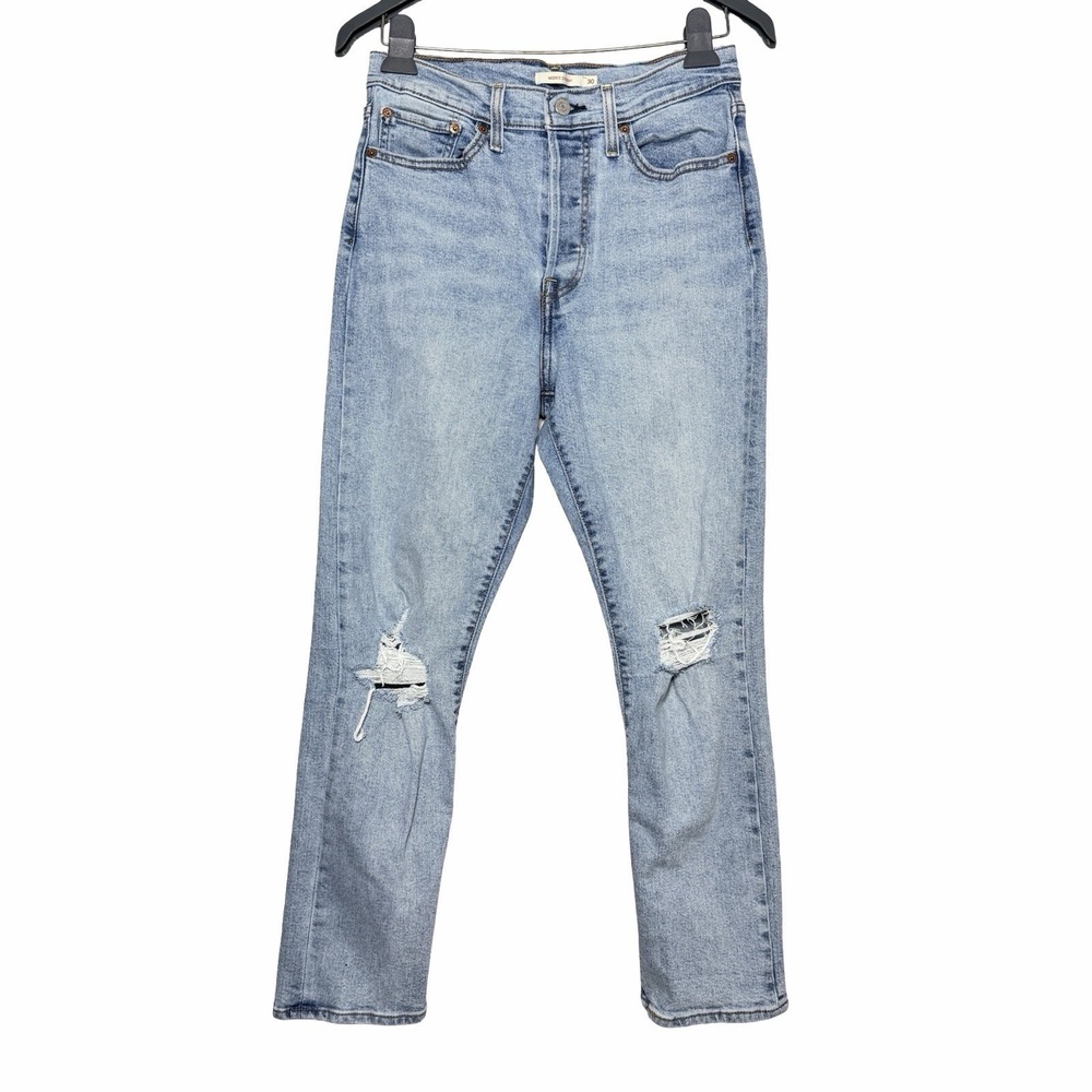Levis Wedgie Straight Jeans W30 L28 Light Wash Distressed High Rise Stretch